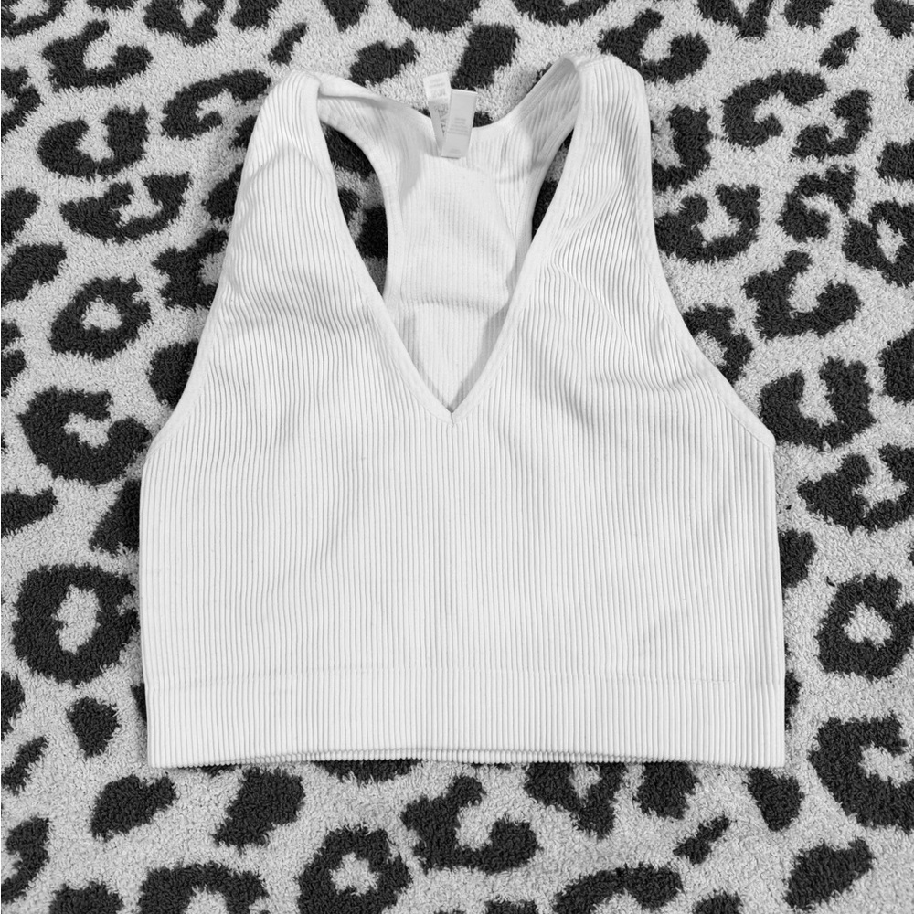 Women's Cream Ribbed V-Neck Top
